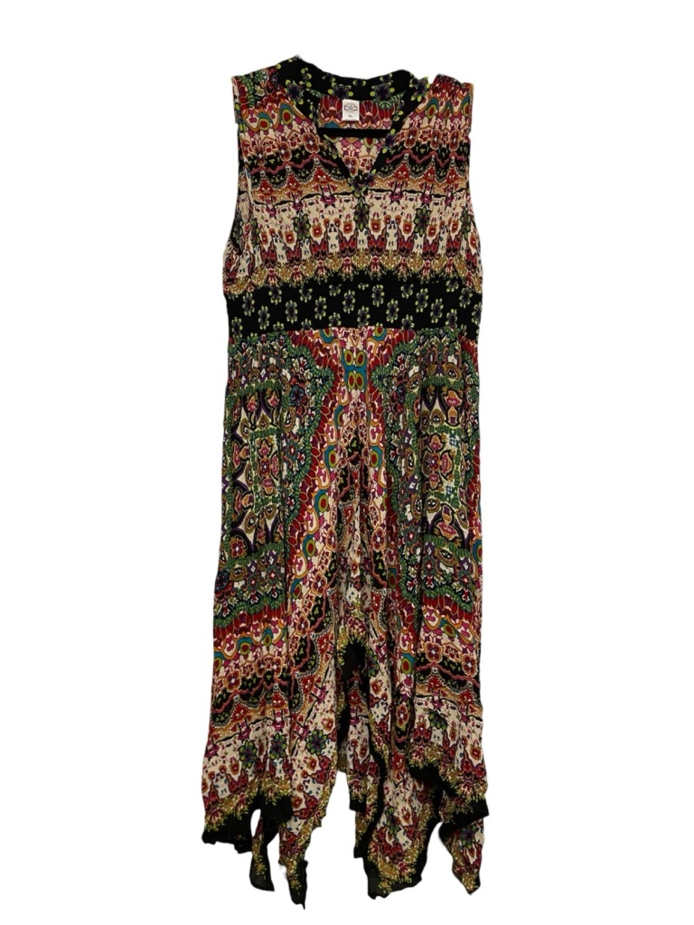 BILA Boho Smocked Sleeveless Kaleidoscope Maxi Dress size XL